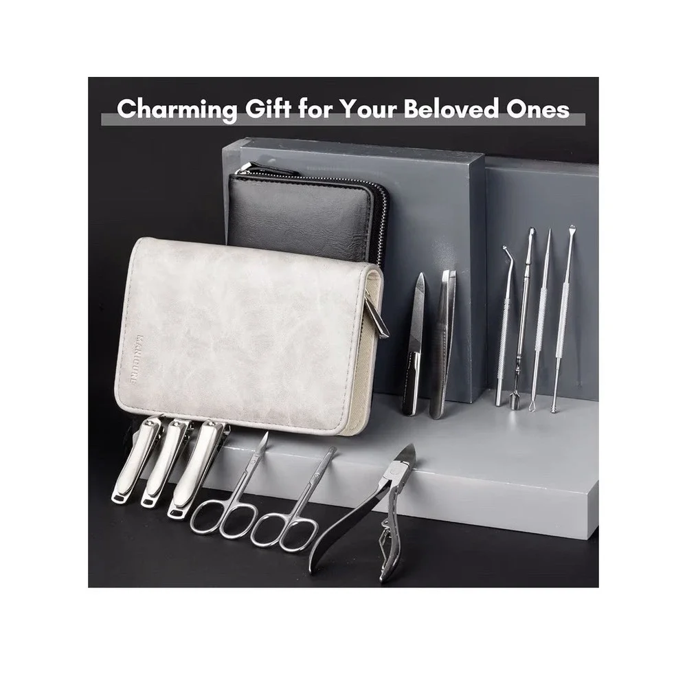 Familife Stainless Steel Nail Kit Manicure Pedicure Set Grooming Kit, 11 Pcs -[H